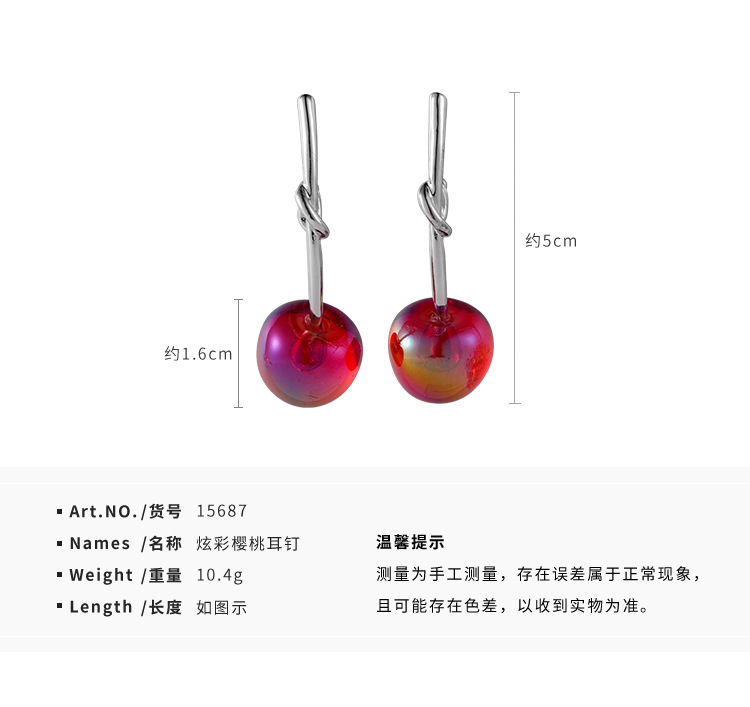 Sweet Lovely Clear And Shiny Colorful Cherry Earrings display picture 1