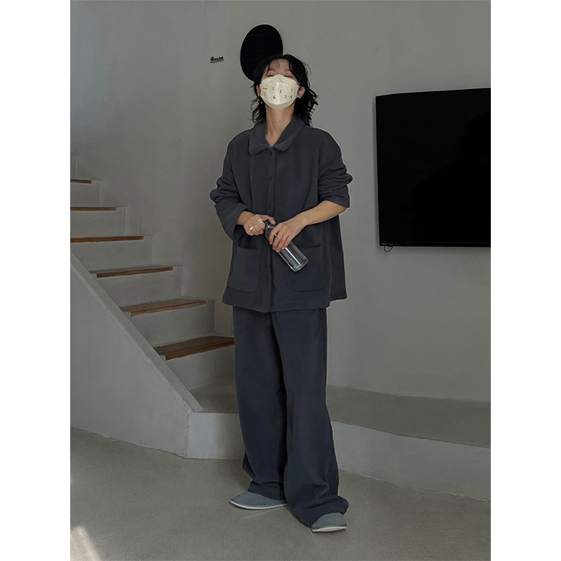 高级感简约纯色加厚睡衣女冬款新款德绒保暖大码家居服套装可外穿|undefined