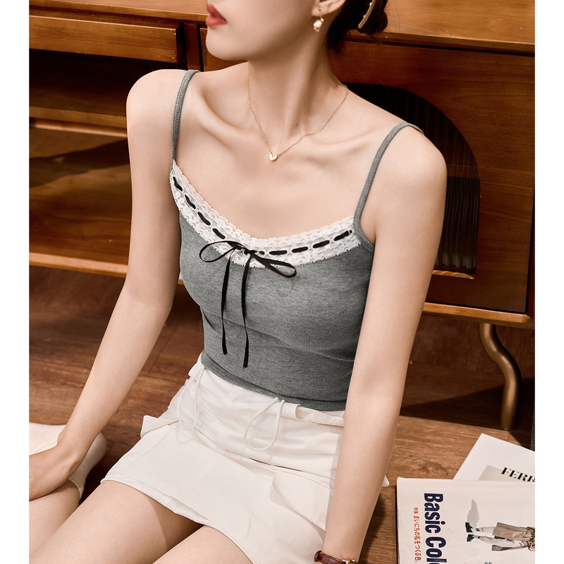 Selection of Threaded Cotton Lace Lace Bow Tie Spice Camisole Women's Pure Desire Back Inner Top Selection of Threaded Cotton Lace Lace Bow Tie Spice Camisole Women's Pure Desire Back Inner Top