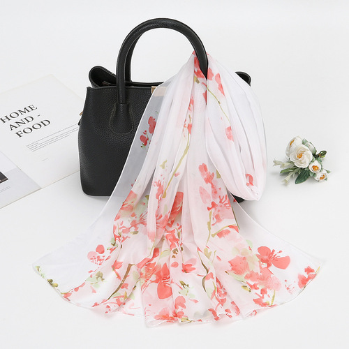 Summer chiffon printed sun protection scarf Spring thin versatile chiffon neck scarf XQ377