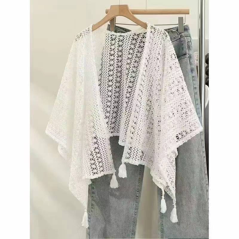 Huakai Zhixia Chaxian borla chal de encaje con cheongsam exterior 2025 nueva camisa de protección solar de rebeca fina de todo fósforo