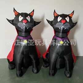 版权款 红色斗篷吸血鬼黑猫摆件 万圣节LED灯充气玩具气模
