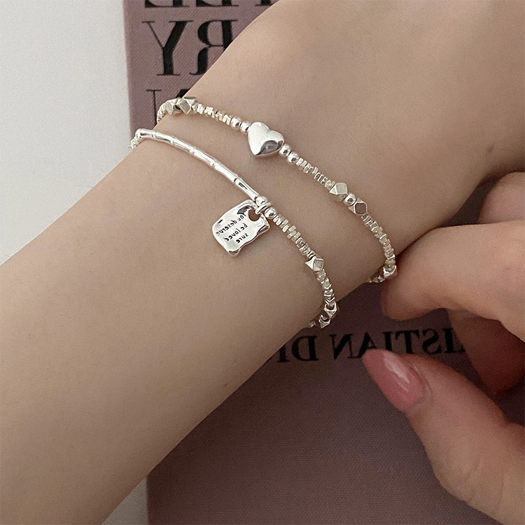 小众设计感不规则金属碎银子爱心手链女韩国个性简约百搭气质手镯