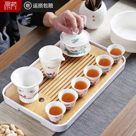 羊脂玉瓷功夫茶具套装家用轻奢高档白瓷盖碗茶杯办公室泡茶壶整套