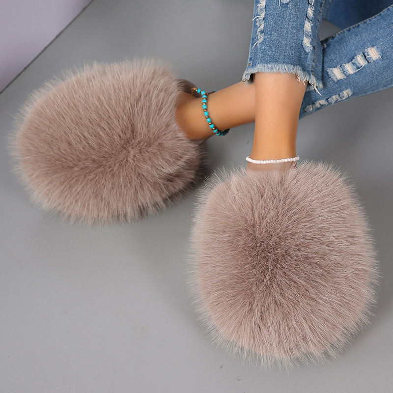 Fluffy Fur Slippers for Women, Autumn and Winter Fashion, Multi-Color Export Large Size, New Flats-Bottomed Toe-Cap Warm Cotton Slippers