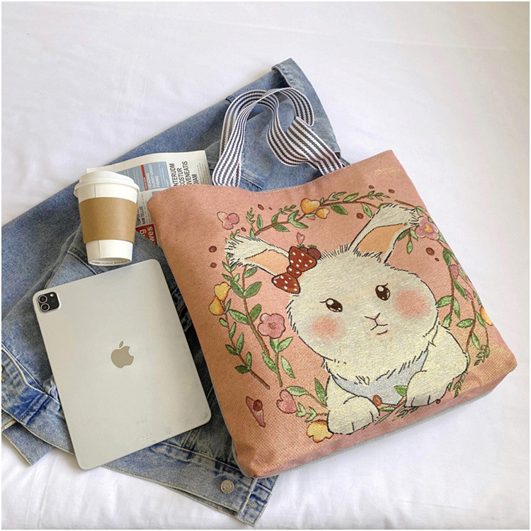189g Weight Polyester Lining Material Zipper Closure Type Double Shoulder Straps Strap Type Tote Bag Bags Type Casual, Daily Occasion Linen Material Animal Pattern All Seasons Season Women's Gender Cute Style Square Shape Women's Linen Animal Cute Square Zipper Tote Bag 28