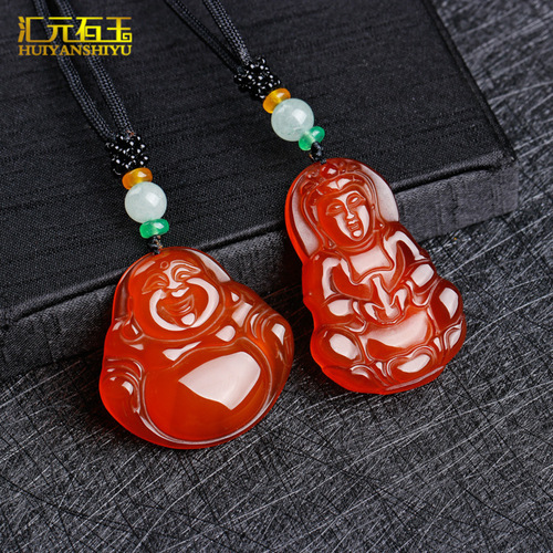 Natural red agate Guanyin Buddha pendant jade jade carnelian pendant necklace live supply wholesale