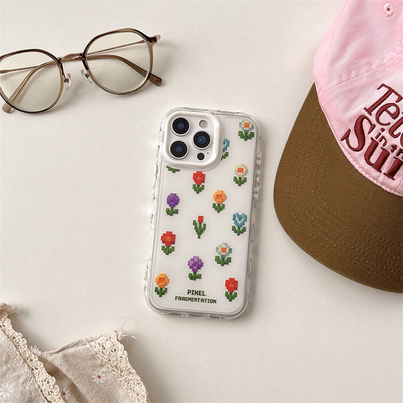 Los bloques de construcción de nicho de flores de colores son adecuados para 15ProMax Apple 16Pro funda para teléfono iphone14 femenino 16PM