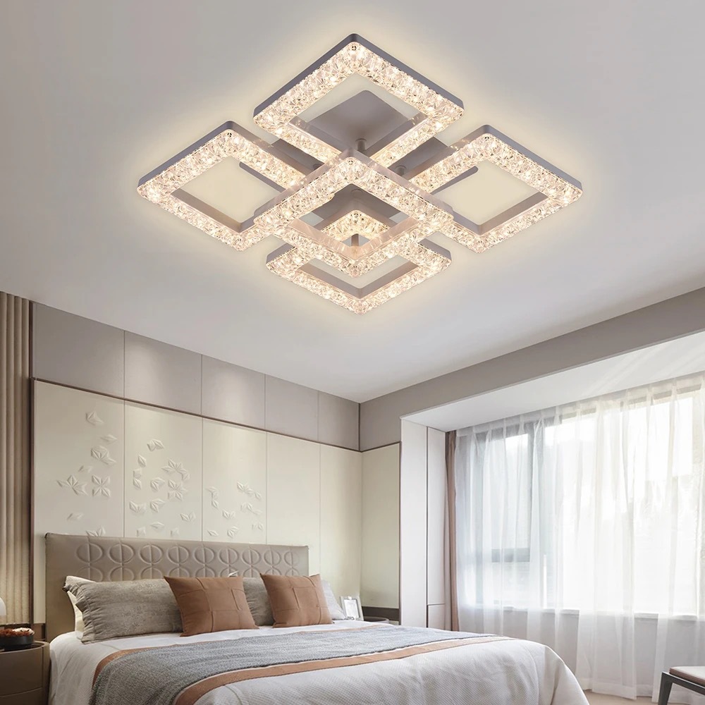 Lámpara de techo de cristal nórdica lámpara de techo rectangular lámpara de diamante dimmable dormitorio sala de estar comedor luz