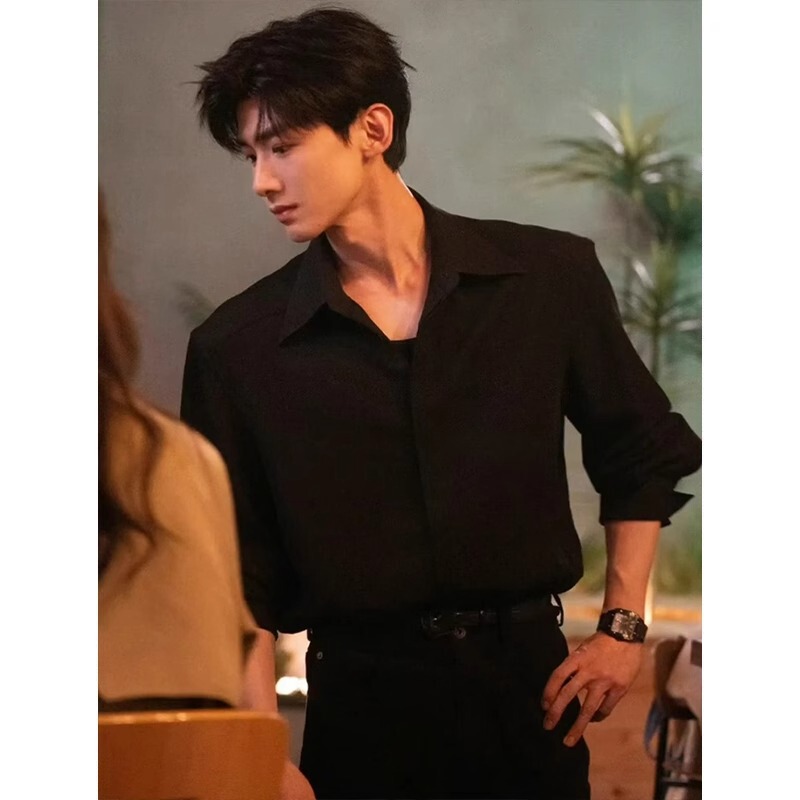 Bai Jingting Sang Yan Same Style Black Shirt Men's Spring and Autumn High-end Long-sleeved Shirt Suit with Abstinence Coat