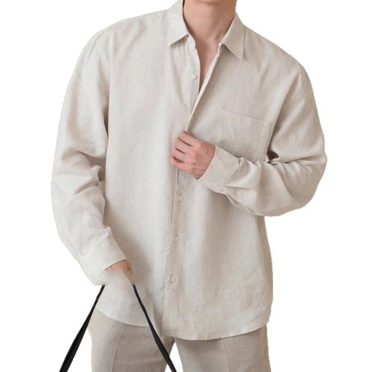 presale New Summer Quality Hemp Blend Lightweight Draped Loose Long Sleeve Shirt
