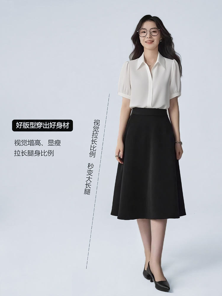 Chân váy xếp ly dài nữ công sở dáng xòe — Váy kẻ ô màu xanh navy