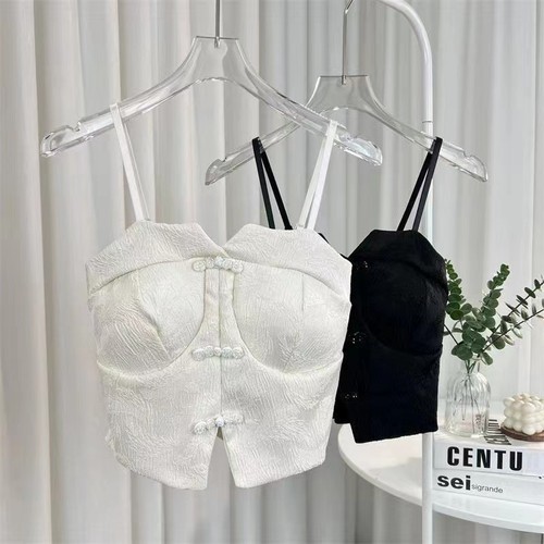 Retro Chinese style cheongsam camisole for women, hot girl style sexy belt, chest pad, short style, white wholesale