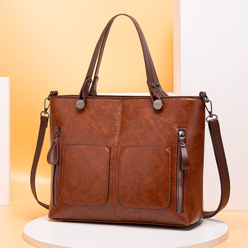 Guangzhou Oil Wax PU-Leder Neue Mode Doppeltasche Handtasche Einzelschulter Diagonal Straddle Bag_voghion.com