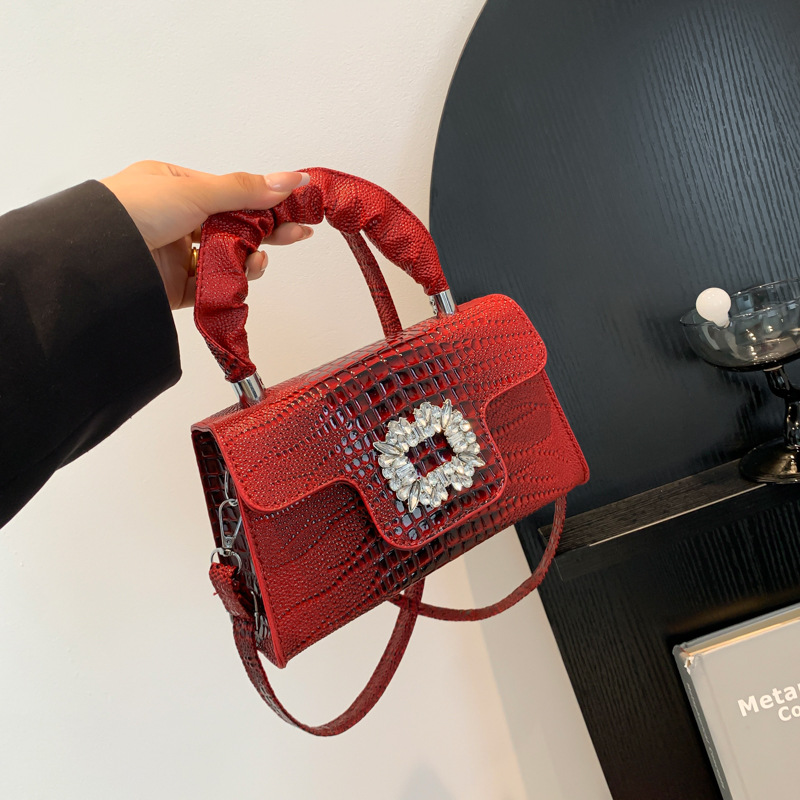 Bolso de alta sensación para mujeres 2024 otoño nuevo bolso de mano con patrón de cocodrilo brillante, bolso de hombro casual, bolso de mochila cuadrado