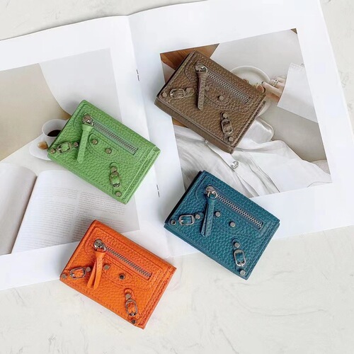 European and American Compact Mini Wallet Genuine Leather Wallet Women's Short Thin Motorcycle Coin Purse Tri-fold Leather Wallet Liuding