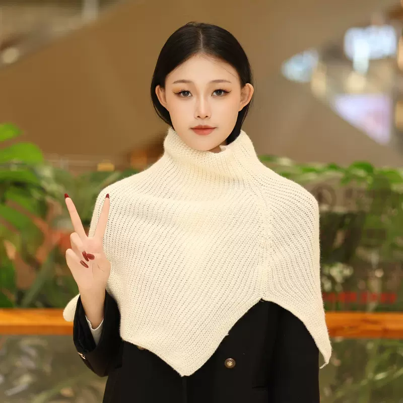 高领披肩女冬季开叉围脖保暖套头针织围巾护颈防寒毛线脖套韩版