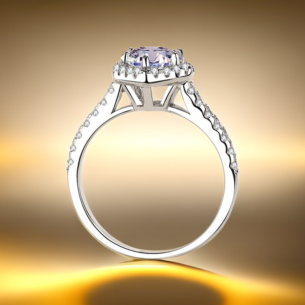 Anillo de plata S925 de color de importación de anillo de piedra de mozanita de un quilate de diamantes de diamantes de mozanita