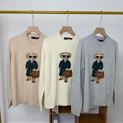 RL/高品质25年秋冬贴片小熊羊毛重工刺绣卡通圆领毛衣针织女