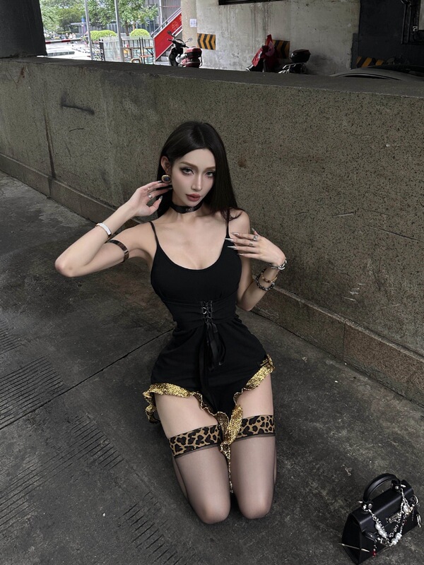 Sexy Low-Cut Nightclub Temptation Dress with Ultra-Short Irregular Ruffles and Strappy Design for Women