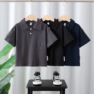 Boys Summer Short-Sleeved T-Shirt Kidsren's 2025 New Style Pure Color Polo Shirt Half-Sleeved Boy Baby Summer Clothing Trend