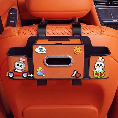 Car tissue box/set multifunctional tissue box with cup - kissme-4-in-1-seat-storage-box-4th-generation-orange