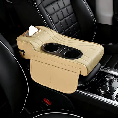 Car Armrest Box Booster Pad: Armrest box pad - high-and-low-water-cup-models-embroidered-warm-rice