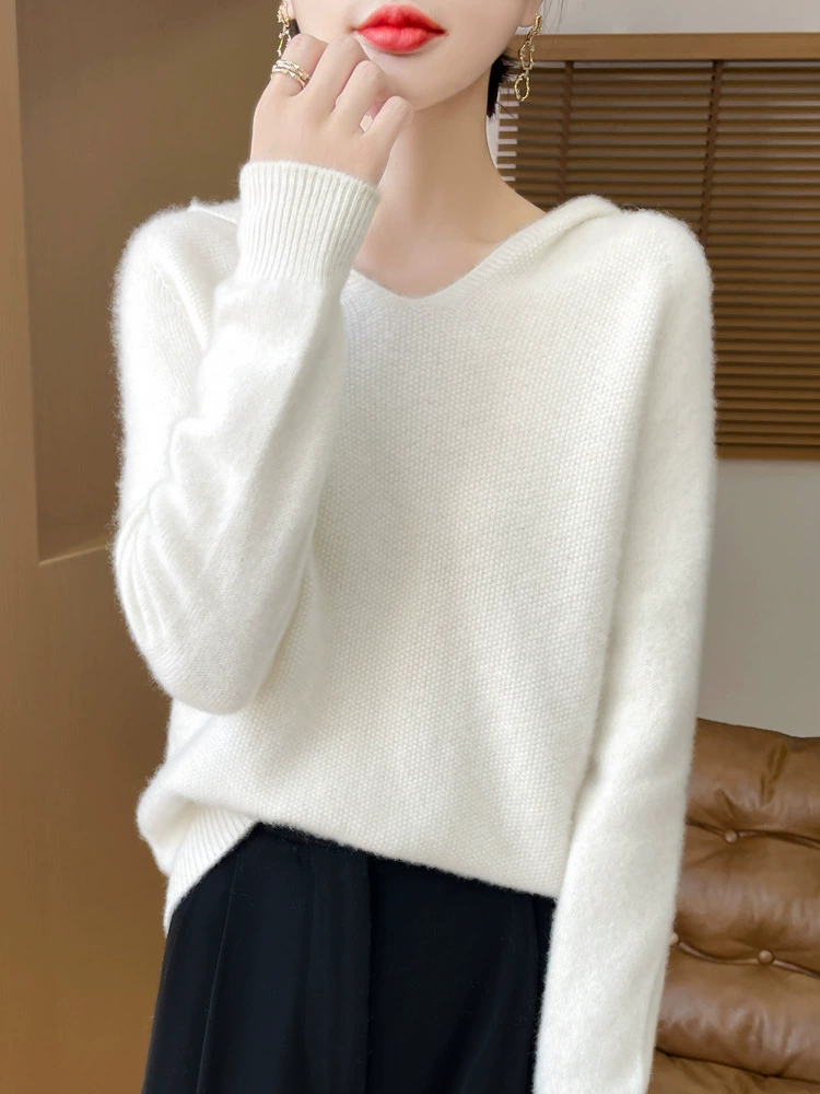 Демисезонный Wool-слой утеплённый свитер с капюшоном, оверсайз