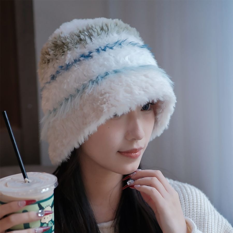 Plišani ribar za žene u jesen i zimu, s malim licima, šarenom pletenom kapom od zečje dlake, velikom glavom_voghion.com