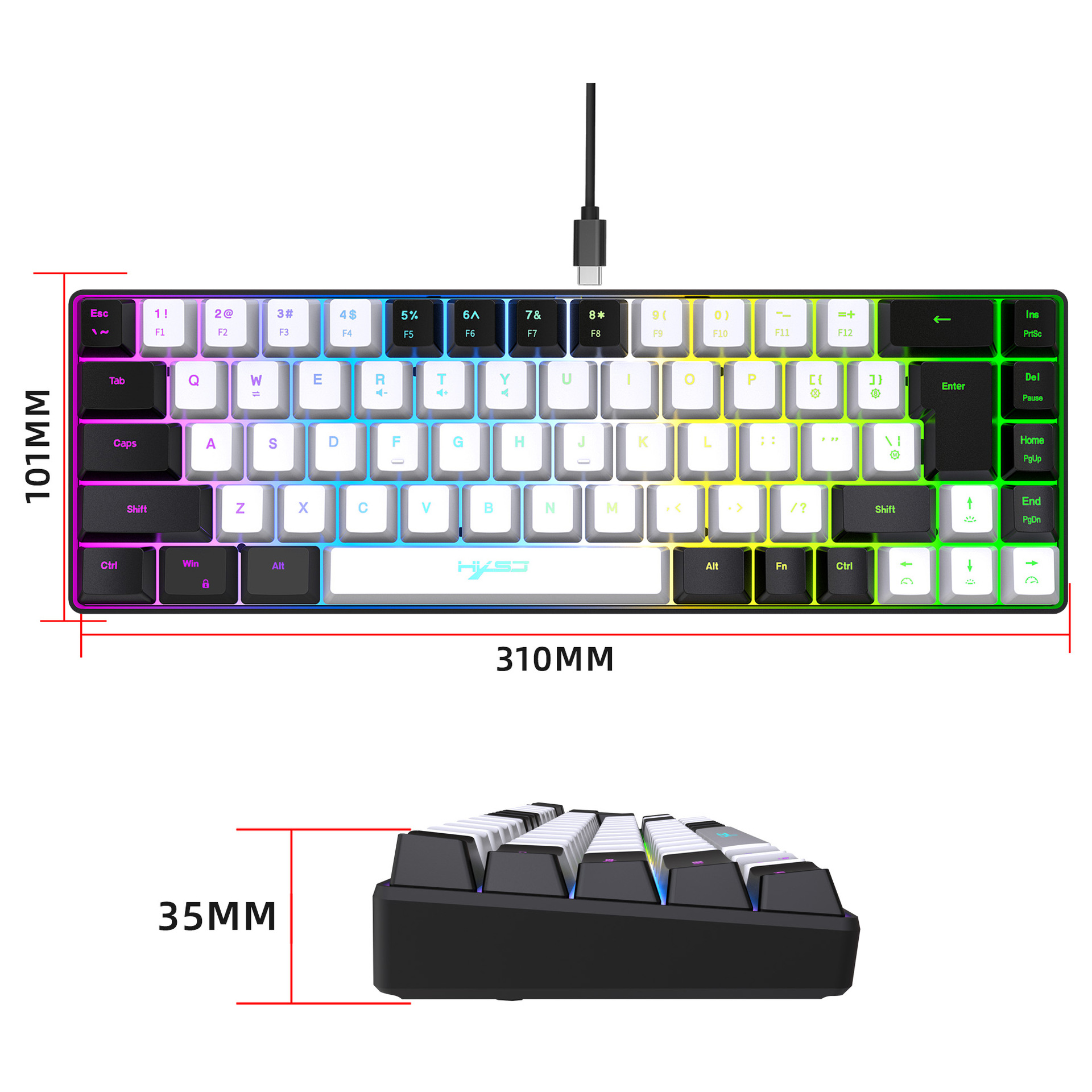 2023 Nieuwe gamingfilm 68 toetsen Kabelscheiding RGB-achtergrondverlichting Multifunctioneel bedraad toetsenbord_voghion.com