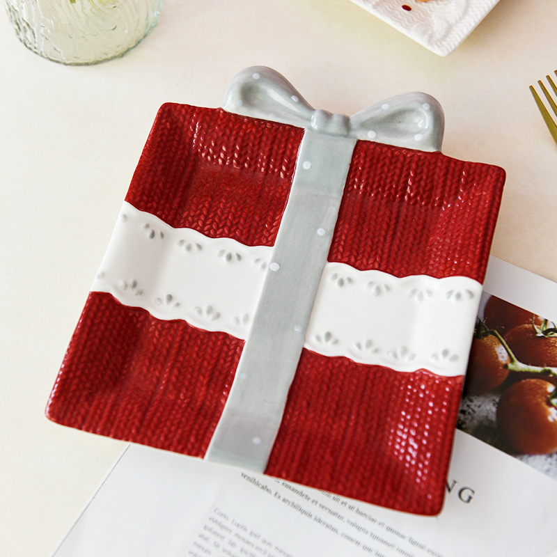 Exquisito regalo plato bowknot caramelo placa cuadrada placa de la torta Placa de té de la tarde Placa de postre Fiesta de la boda multi-función placa