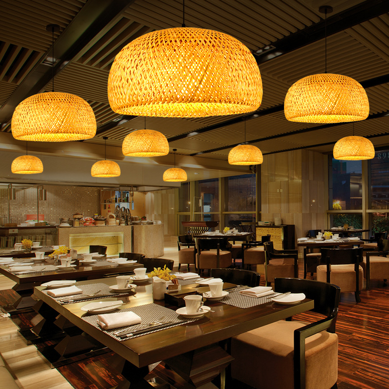 Lámpara de araña tejida de bambú nueva combinación de Arte de bambú tejida a mano China creativa restaurante personalizado B & B salón de té Zen lobby lámpara barco