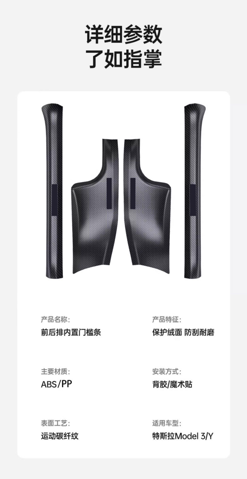 Suitable for Tesla Model YL/3 new version door sill strips, seat corner protectors, front and rear anti-kick pads, protective accessories