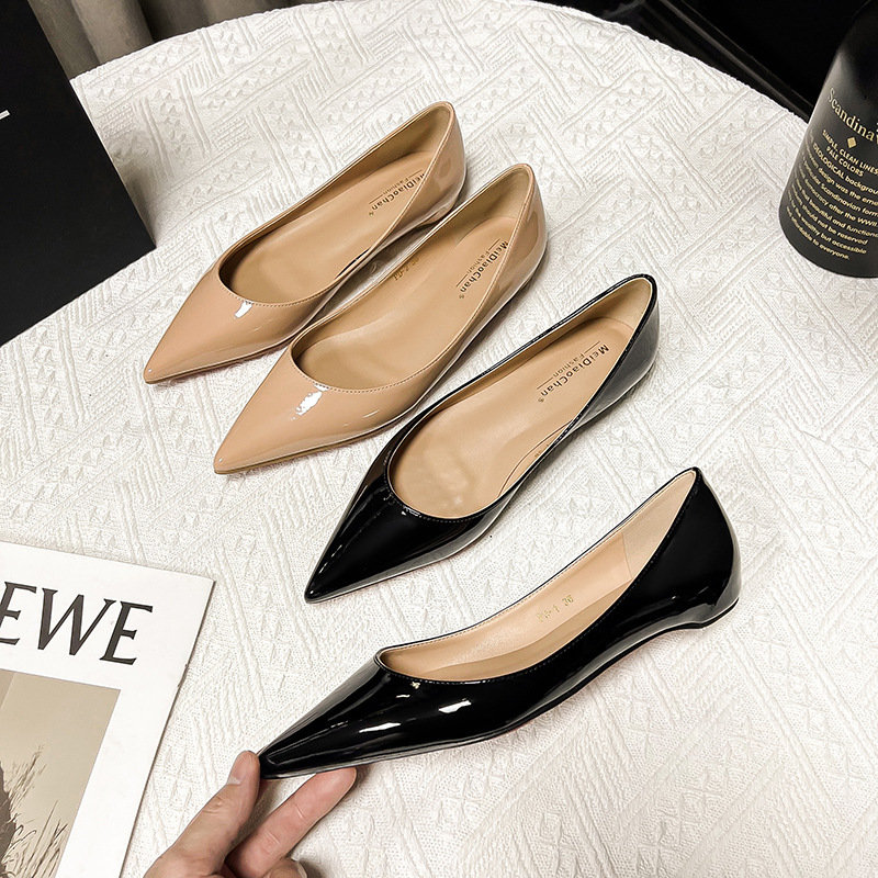 C's Red Bottom Flats Bottom Inner Heightening Pointed Toe Shallow Mouth Flats Elegant Spring & Fall Women's Shoes Fashionable and Versatile Popular Same Style