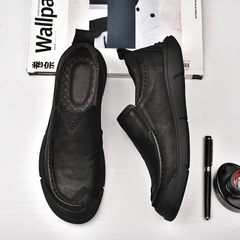 Men's leather shoes 2023 new style business casual genuine leather slip-on soft bottom light weight anti-slip top layer cowhide men's shoes dad 