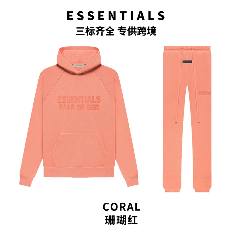 Essentials sweatshirt and sweatpants casual set fog hoodie SS22 flocked watermelon red coral red hoodie Essentials sweatshirt and sweatpants casual set fog hoodie SS22 flocked watermelon red coral red hoodie
