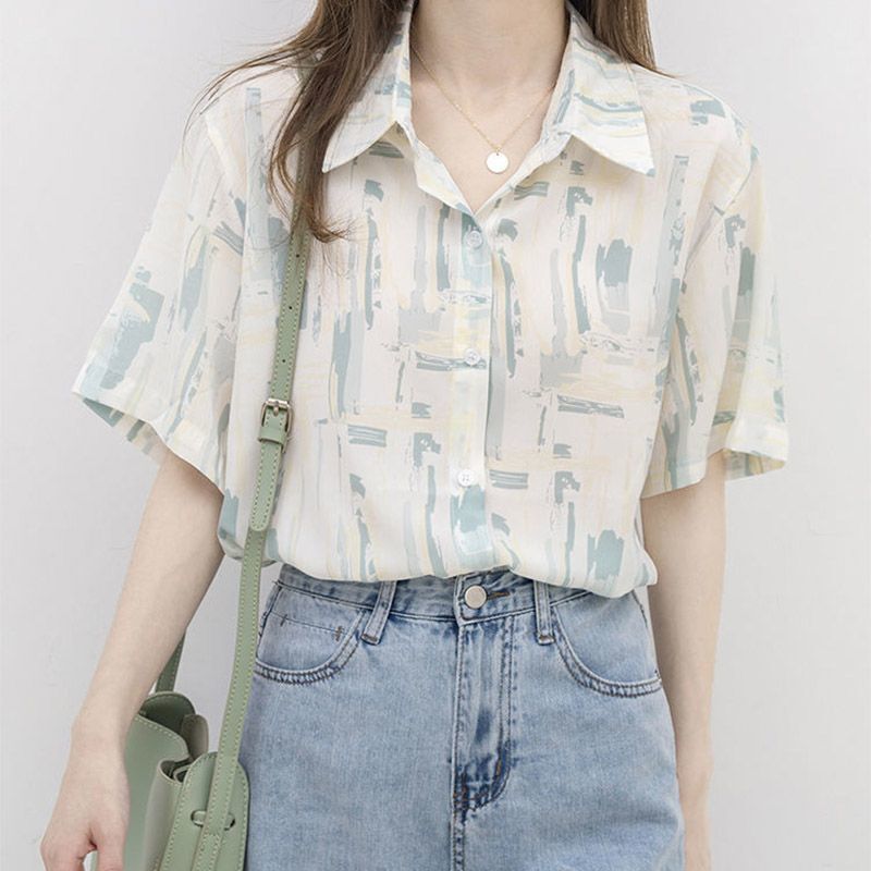 Retro Hong Kong Style Tie-Dye Shirt for Women, Summer and Spring Thin Loose Niche Top, Casual Versatile Short-Sleeved Shirt Retro Hong Kong Style Tie-Dye Shirt for Women, Summer and Spring Thin Loose Niche Top, Casual Versatile Short-Sleeved Shirt