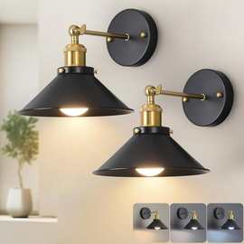 跨境亚马逊电池供电壁灯复古风RGB遥控卧室床头灯客厅装饰墙 壁灯