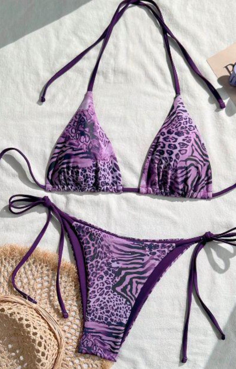 Women's Sexy Leopard Print Bikini Swimsuit Three Piece Tight Fit Halter Neck Two Piece Swimwear_ecoleips.com