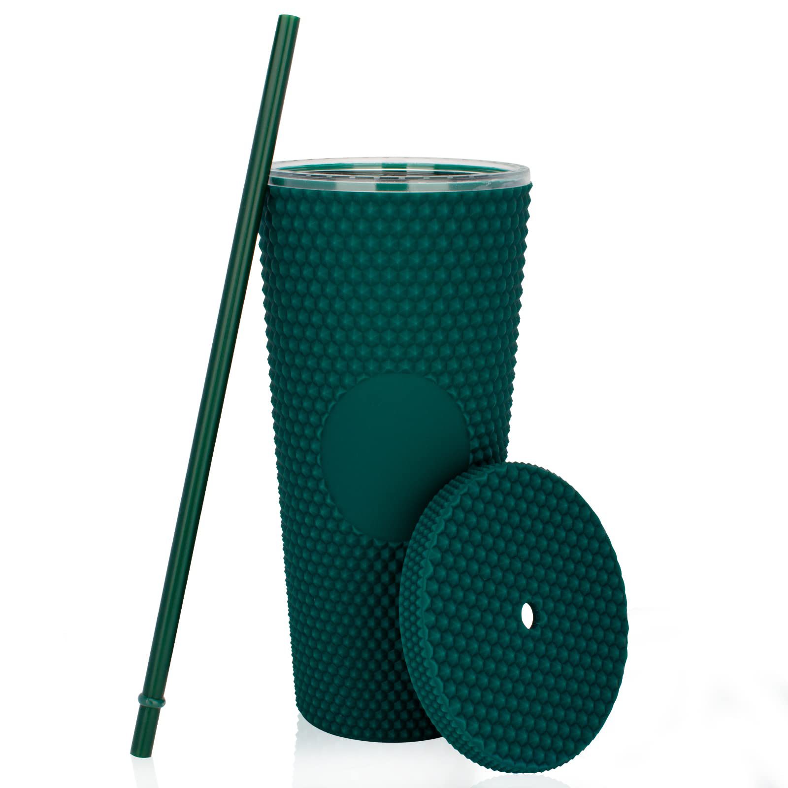 厂家直供跨境双层塑料吸管杯大容量创意710ml榴莲杯扎手杯钻石杯