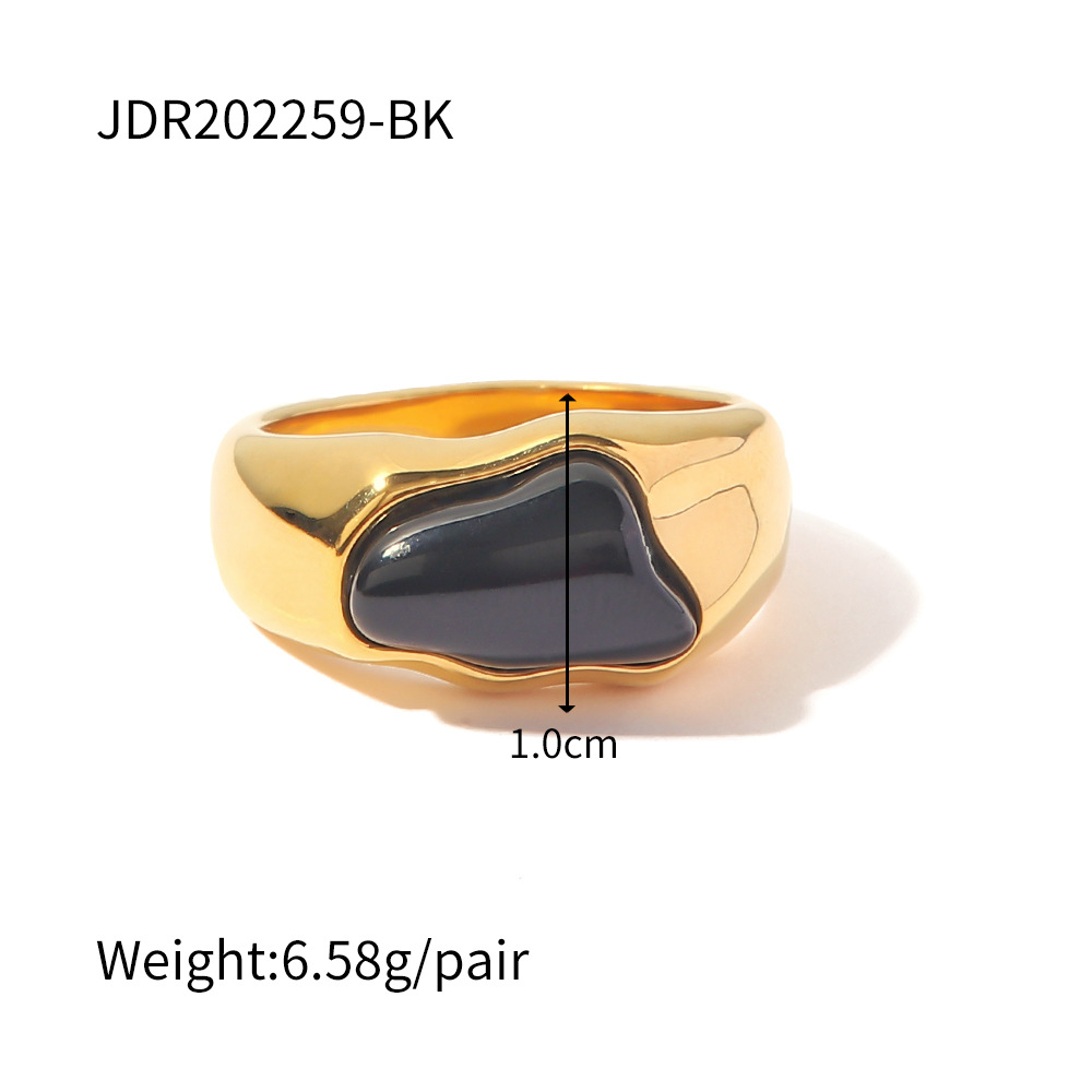 Elegant Geometric Stainless Steel Inlay Natural Stone Rings