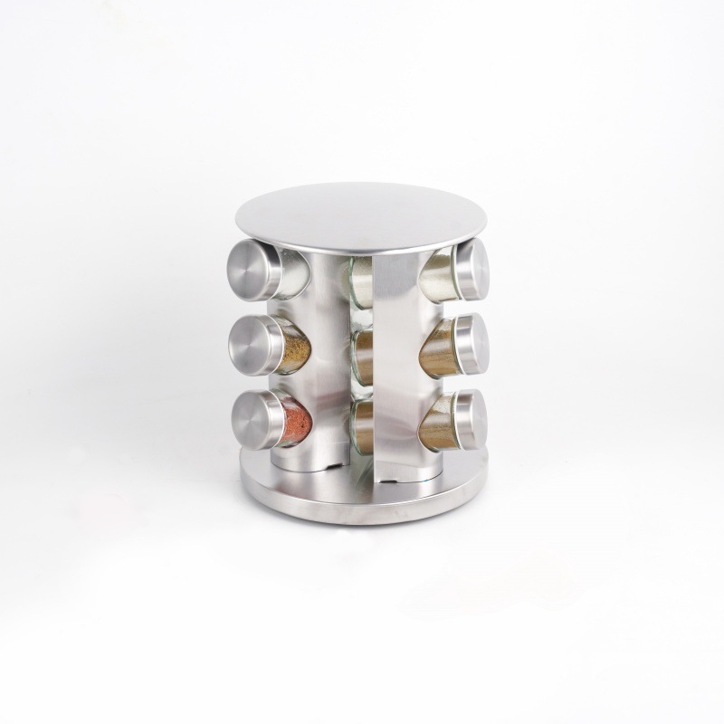 Transfronterizos de acero inoxidable condimento de 360 grados condimento botella de especias rotatoria conjunto de cocina redonda almacenamiento de estante