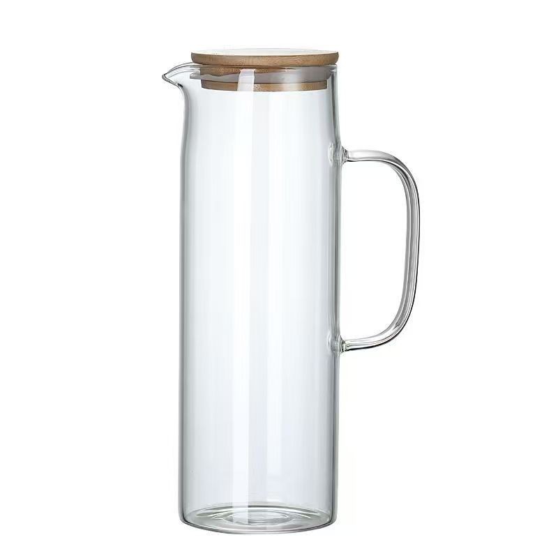 Para la hospitalidad en el hogar, hervidor de agua frío con tapa de bambú, tetera recta con alto contenido de borosilicato, tetera para bebidas frías con jugo, tetera resistente a altas temperaturas