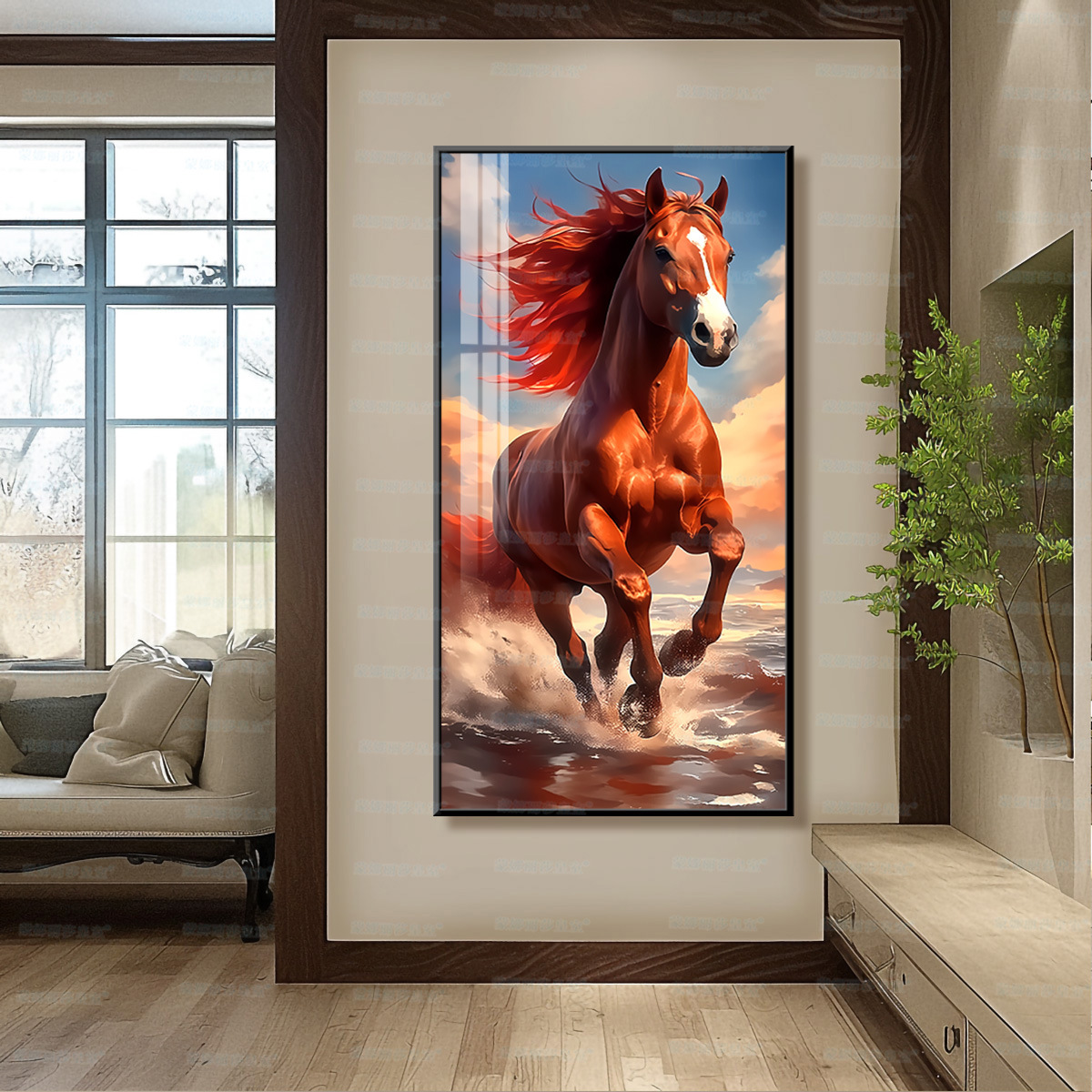 [Algodón importado] Mona Lisa real bordado cruzado un caballo pionero nuevo paisaje chino pintura decorativa línea hecha a mano image 2