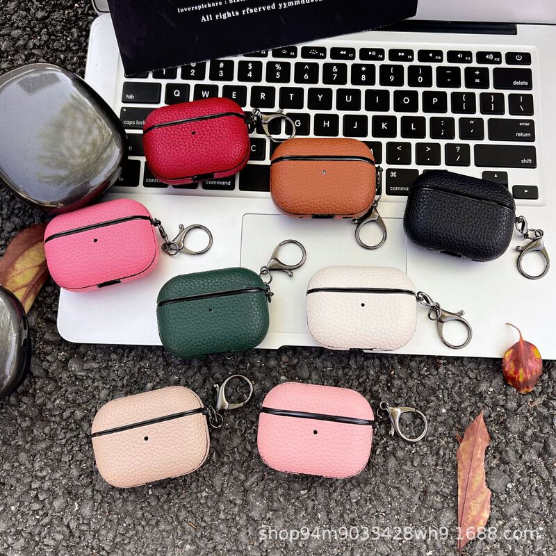 Simple Solid Color Leather Litchi Pattern Airpods4 Protective Case for Apple Airpodspro2 Protective Case 3 Generation