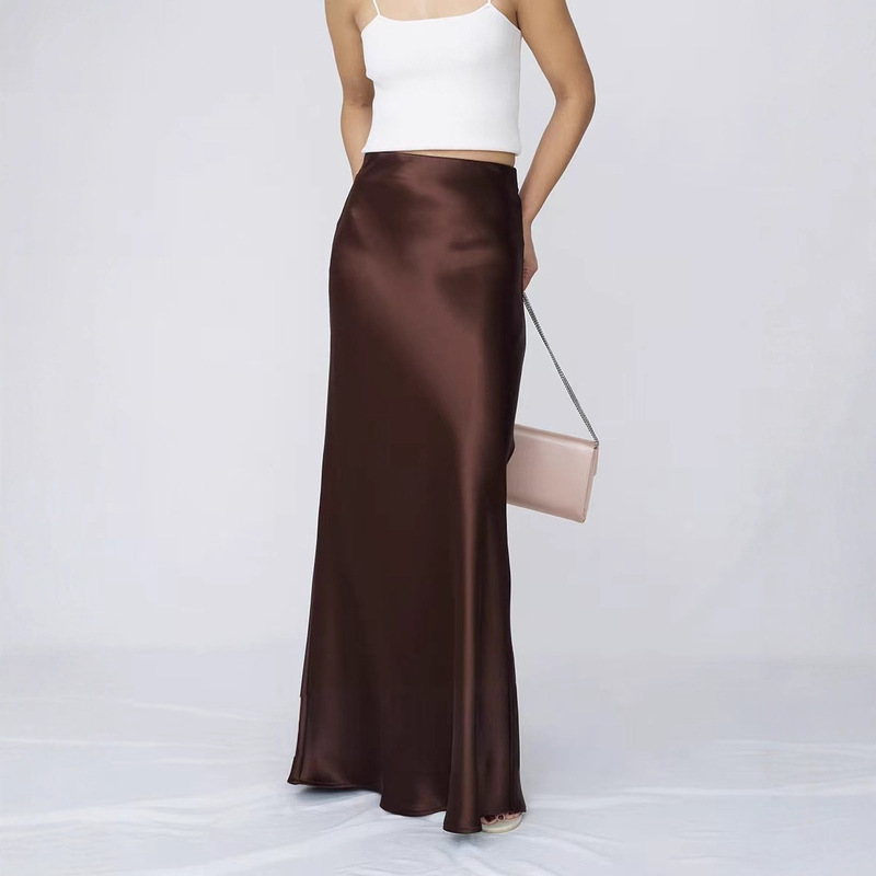Triacetate Satin Imported Acetate Skirt for Tall Women, Extra-Long Floor-Length Elastic Waist A-Line Extended Skirt