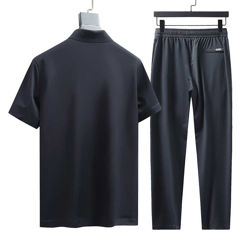 Fat Brother 2023 Summer Lapel Short-sleeved Thin Pants Set Men's Loose Casual Plus Fat Extra Large T-shirt Trousers