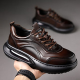 Весенний высокий универсальный кушон на платформе, мужская спортивная повседневная обувь для отдыха, тренд сезона, из натуральной кожи