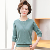 大碼寬松毛衣中老年女裝2024秋冬新款針織衫時尚低圓領長袖媽媽裝，女裝針織衫/毛衣，妃慕昵服飾