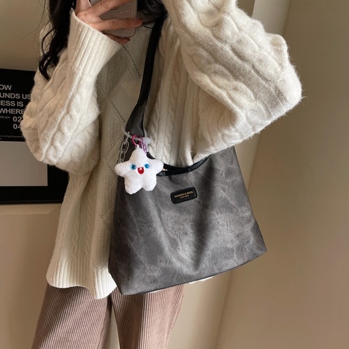 Large-capacity bag women's new autumn and winter canvas denim tote bag college student class bag armpit shoulder bag